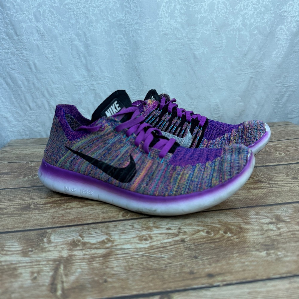 Nike Womens Purple Multicolor Free RN Flyknit Running Shoes Sneakers Y2K Gorp